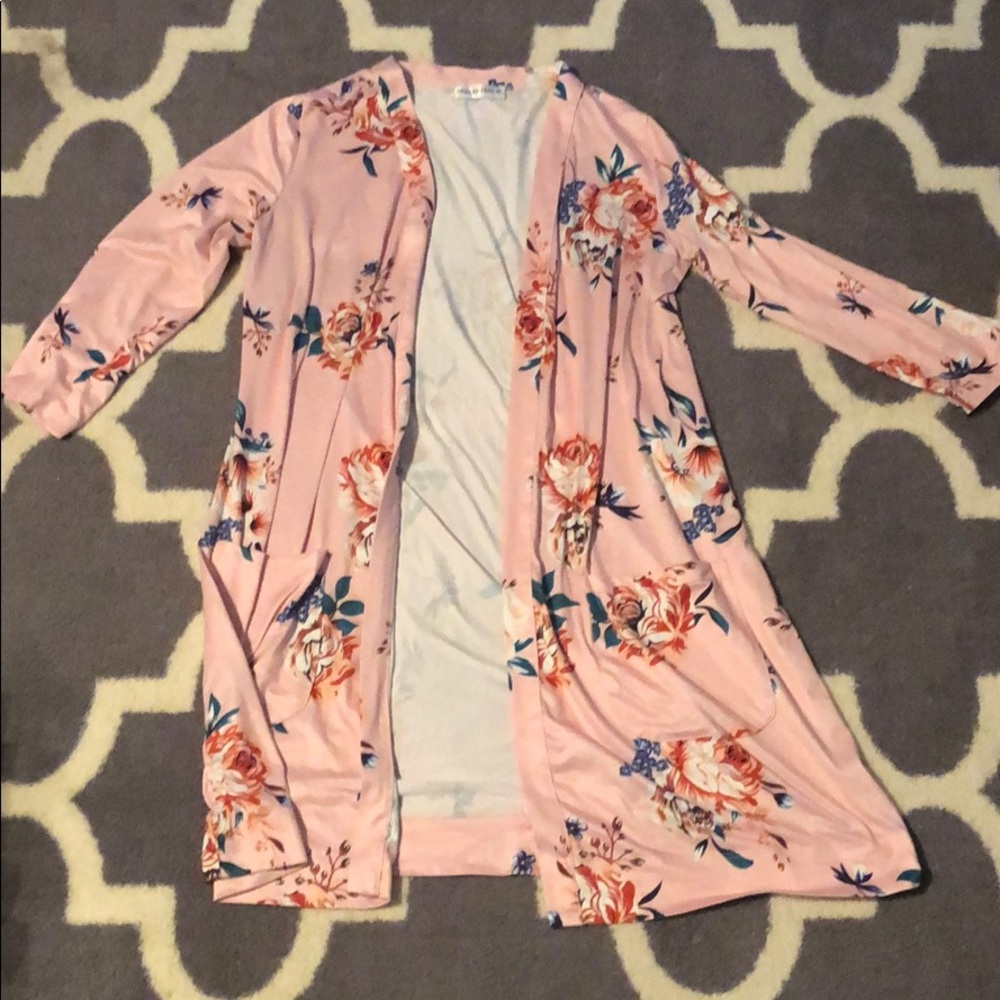 Pink 3/4 Sleeve Cardigan with Floral print size L